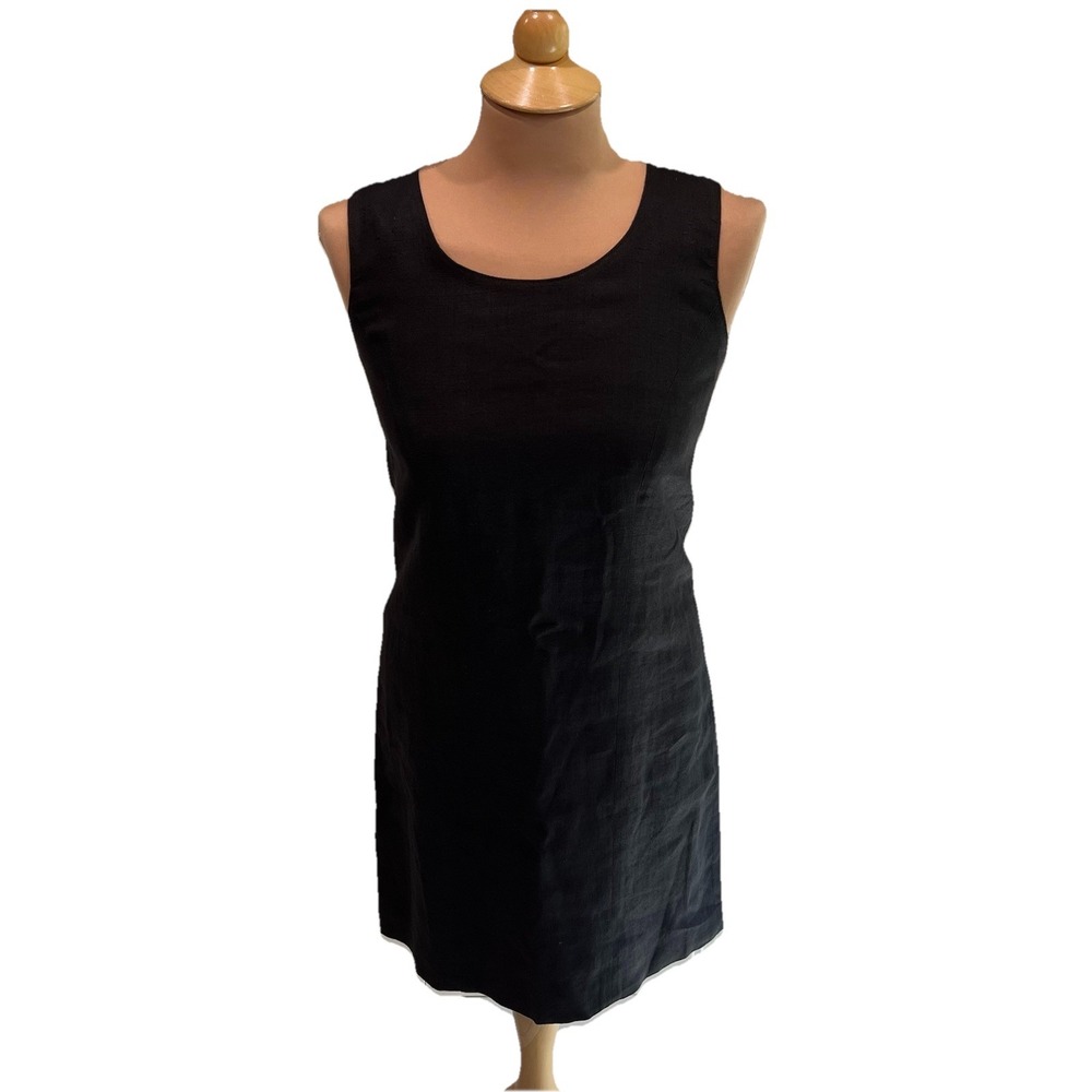 Vtg‎ Irresistibles Black 100% Linen Sheath Dress Sleeveless Classic 90s